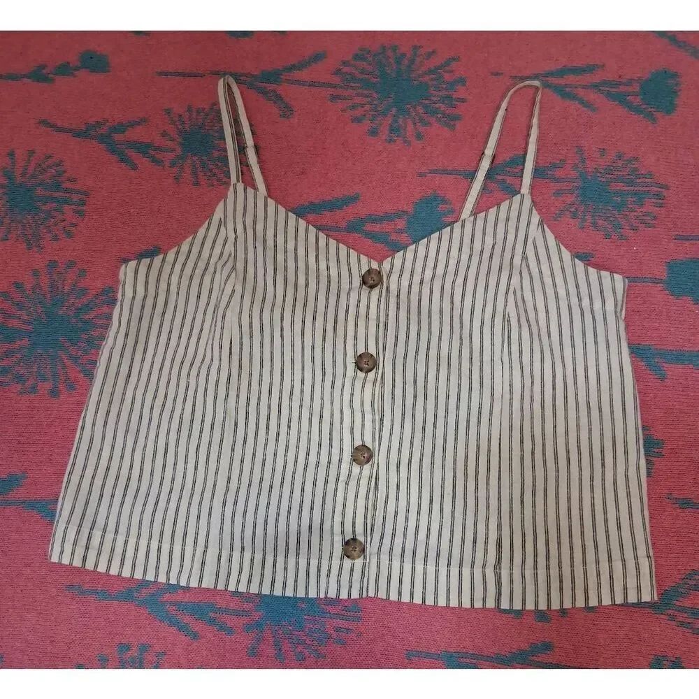 Marine layer womens medium cropped boxy top hemp lyocell cream stripe